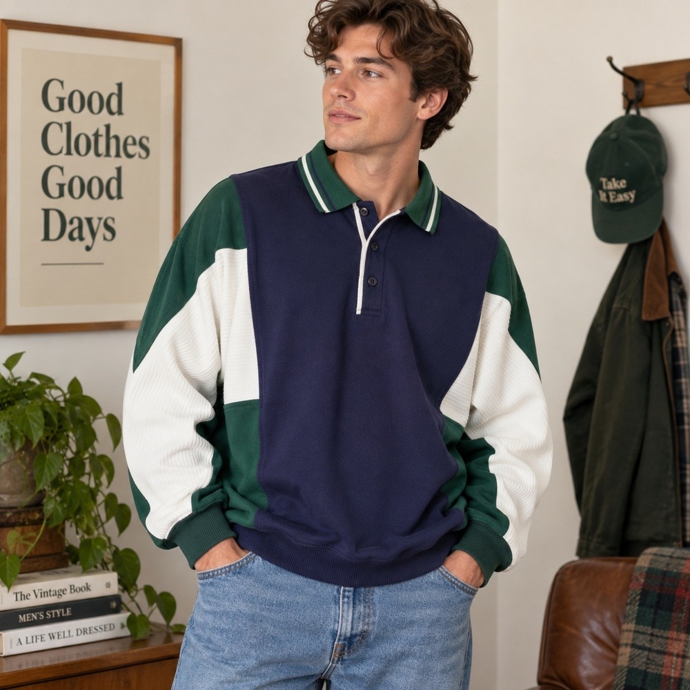 Vintage 90s Colorblock Rugby Shirt Mens XL Grandpa Core Preppy Safe Harbor
